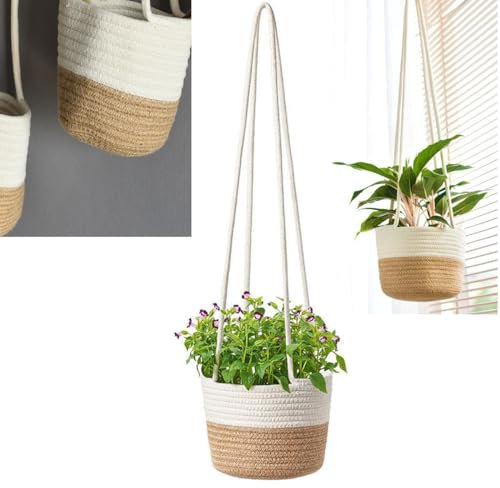 Large Plant Hangers Hanging Basket Planter Flower Pot Cotton Rope Woven Baskets 72cm Wall Hanging Planter Ceiling Plants Holder Indoor Outdoor Flower Pot Storage Hanger Decorative for Home Garden