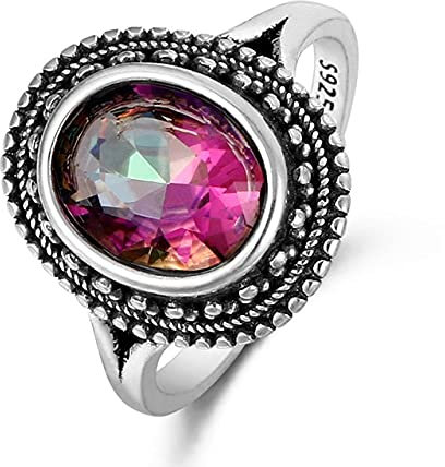 DJMJHG 925 Silber Ringe Natürliche Blaue Lapis Edelstein Ringe Mondstein Mystic Topas Für Frauen Eheringe Jubiläumsgeschenk 9 Mystic Topas