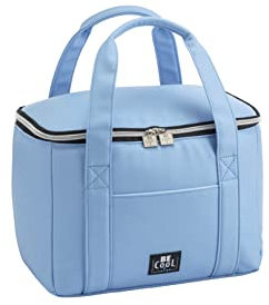 Elegante City Kühltasche in Hellblau 28x18x21 cm, ca. 10,5 l Volumen mit Breiten Tragegriffen für Picknick, Schule, Ausflüge, Reisen, Kosmetik