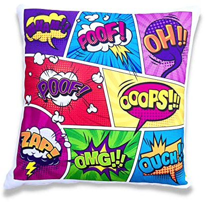 Generico Buntes quadratisches Kissen – Comics OMG Bang, Boom- Pop Art, Dekokissen für Schlafsofa, Auto, 40 x 40 cm, weich, Geschenkidee für Jugendzimmer – Original (Pop Art)