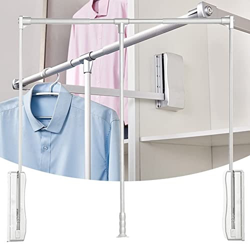 Klappbar Kleiderlift schrankbreite, wandmontage kleiderstange, Kleiderlift, Garderobe Lift Verstellbar Garderobenlift Schwenkbare, für Kleiderschrank Dämpfungssystem (Color : Silver, Size : L)