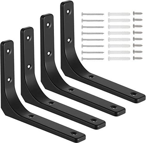 Knpwer 4 Stk Schwarze Regalhalterung,8 Zoll Heavy Duty Regalhalterungen,Industrielle Regalhalterung Multifunktionale Metallwinkel 90 Grad(15x20cm)