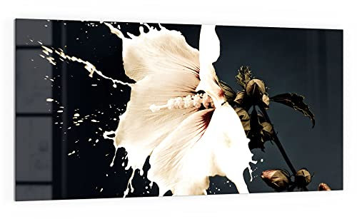 DEQORI Crédence de cuisine en verre | Motif fleur laiteuse | 100 x 50 cm | Paroi arrière de salle de bain ou de cuisinière | Protection anti-éclaboussures pour cuisine et salle de bain | Décoration