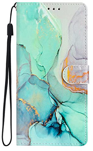 Yiscase Handyhülle mit Samsung Galaxy J5 2016 Hülle | Modisch Glänzend Bunt Bemalt Muster PU Leder Klapphülle | Kartensteckplätzen und Standfunktion Schutzhülle | Grüner Marmor