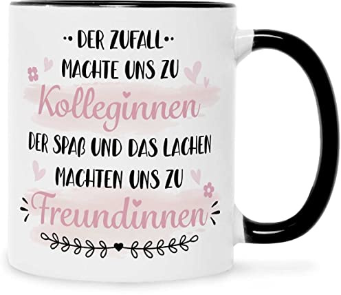 GRAVURZEILE Bedruckte Tasse - Der Zufall machte uns zu Kolleginnen - Geschenk für die beste Kollegin auf der Arbeit - Geschenke für Sie Freundin im Büro zum Abschied Jobwechsel - Farbe Schwarz & Weiß