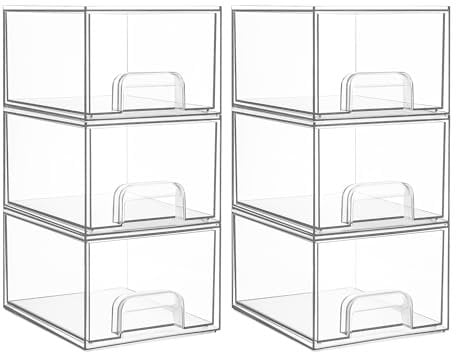 Vtopmart 6 Pack Stackable Storage Drawers, Acrylic Organiser, Aufbewahrung und Organisation for Dresser, Bathroom, Kosmetik, Küche,Vorratsschrank