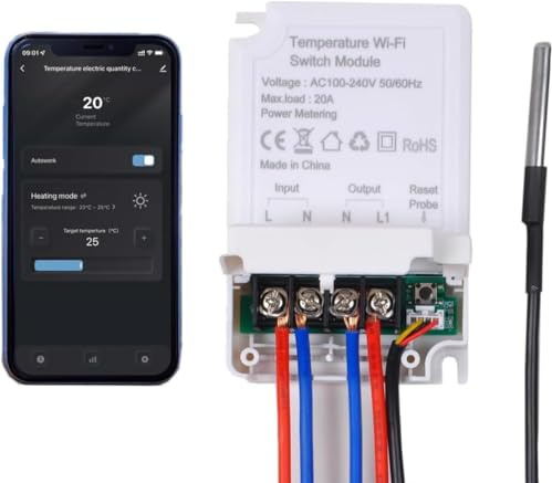Contrôleur de Température WiFi, Thermostat sans Fil avec Thermocouple et Application Smartlife, 220V 20A, pour Brassage Maison, Chaudière à Température Constante, Élevage, Serre