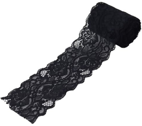 Duuclume 6,1 cm x 4,5 m Vintage-Spitzenstoff, schwarz, Nähspitzenbesatz, elastisches, dehnbares Spitzenband – perfekt für Basteln, Hochzeit, Geschenkverpackung, Heimdekoration und Weihnachtsdekoration