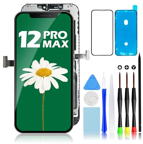 GULEEK for iPhone 12 Pro Max Screen Replacement, 6.7 Inch LCD Full HD Display and Touch Digitizer Full Assembly with Repair Toolkit, Waterproof Tape and Tempered Glass Screen Protector
