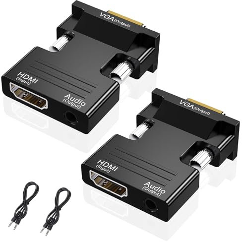 VIEVRE 2 pièces HDMI vers VGA, Adaptateur HDMI Vga avec Prise Jack 3,5 mm, Adaptateur HDMI vers VGA, Adaptateur HDMI vers VGA pour PC, Ordinateur Portable, Moniteur VGA, PS4/3 Xbox, HDTV et Plus