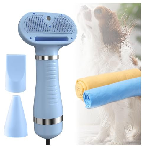MeLtor Asciugatore per Cani, 4 in 1 con Spazzola, 3 Impostazioni Temperatura Regolabile Soffiatore Cani, E Panno Super Assorbente per Cani e Gatti,Blue