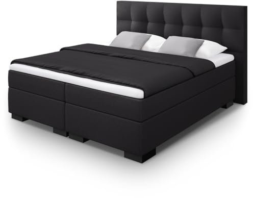 UNIVANDO Milano Boxspringbett mit Matratze I 7 Zonen Taschenfederkernmatratze I TFK Härtegrad H2-H3 Wendematratze & Bonellfederkernmatratze I Mit Kopfteil I Schwarz I 200 x 200 cm