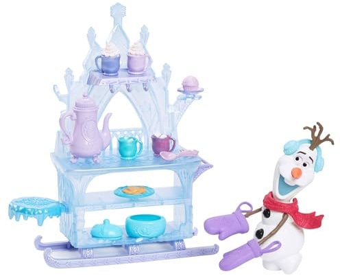Mattel Disney Die Eiskönigin Olaf-Puppe mit Zubehör, Leckereien-Schlitten mit Olaf-Puppe, Verkaufswagen, Speisen und mehr, inspiriert von Die Eiskönigin: Winterfest“, JBG55
