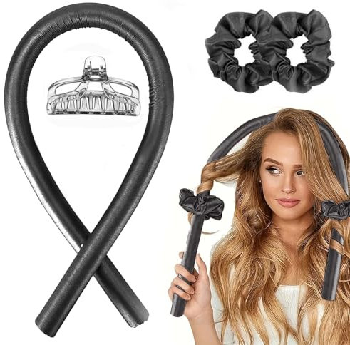 Lockenwickler Ohne Hitze, New Heatless Curls Band, Silk Rutschfest Heatles Curls Band mit Haarnadel, Wave Formers für langes mittleres Haar(Schwarz)