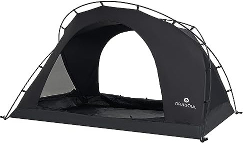 DRASOUL Campingzelt, 2/3/4/6 Personen, Kuppelzelt mit snagless-Stange für einfachen Aufbau in 10 Minuten, mit Regenschirm, um Wind und Regen fernzuhalten (Schwarz, L)