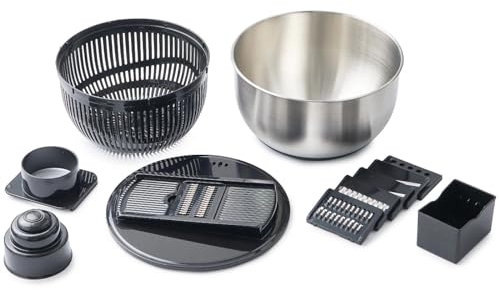 Betty Bossi Multi Salatschüssel, mit Reibe - 12-teiliges Set Edelstahl Kunststoff Spülmaschinengeeignet Küchenreibe Gemüseschneider Gemüsereibe Apfelreibe