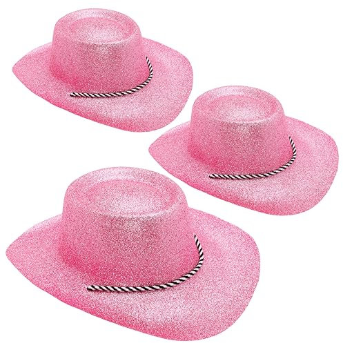 Toyland® Lot de 3 Chapeaux de Cowboy à Paillettes Rose Layette de 34 cm (13) - Festivals, Concerts.