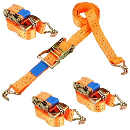 QWORK® 4X Sangles d'arrimage Transport de Voiture 38 mm Largeur de Sangle 3 m de Longueur, Sangles de Serrage pour Transport de Voiture 3 tonnes, Orange
