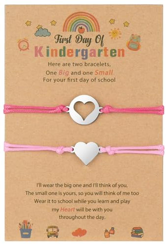 AUAUY Lot de 2 Bracelets de Rentrée Scolaire, Bracelets D'amitié en Forme de Cœur, Corde Réglable Faite à La Main, Ensemble de Bracelet de Relation, Cadeau pour Filles, Couples et Meilleur Ami