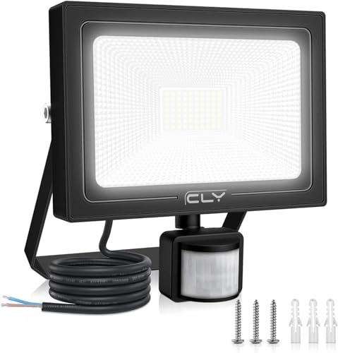 CLY 60W Security Lights Outdoor Motion Sensor, Sensor Light 5200LM IP66 Waterproof LED Floodlight with PIR, 6500K Cold White LED Outdoor Lights Mains Powered with Sensor for Backyard, Garden