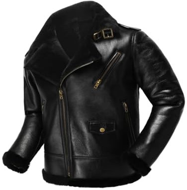 Herren Verdickte Warme Original Ökologische Pelz Eine Schaffell Lammfell Jacke Echte Lederjacke black copper zipper XXL