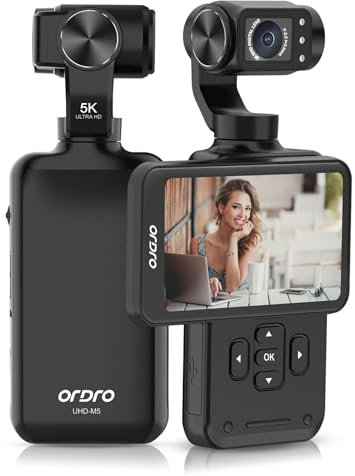 Bewinner 5K Handheld Pocket Camcorder, 48MP 3.5in Rotatable IPS Screen Vlogging Camera, 120 Wide Angle Small Vlog Camera for YouTube and Travel