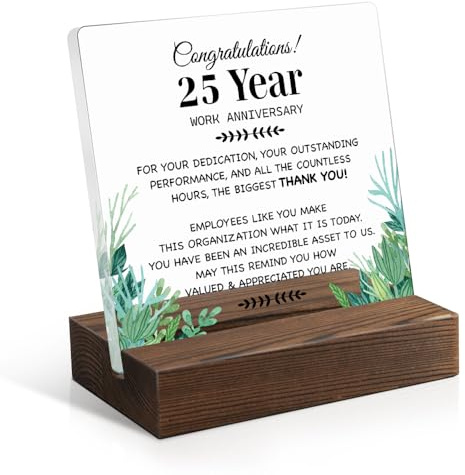 Juoqg Letrero acrílico divertido con soporte de madera, placa de 25 años de servicio para el personal, 25 años de aniversario de trabajo, regalos para empleados, regalos de agradecimiento para