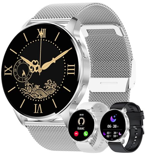 JUBUNRER Smartwatch Donna Uomo 1,34 HD Screen Smart Watch Rotondo Chiamata Bluetooth Impermeabile Contapassi Monitor del Sonno Cardiofrequenzimetro Orologio Fitness Regalo- Android IOS [3 Cinturino]