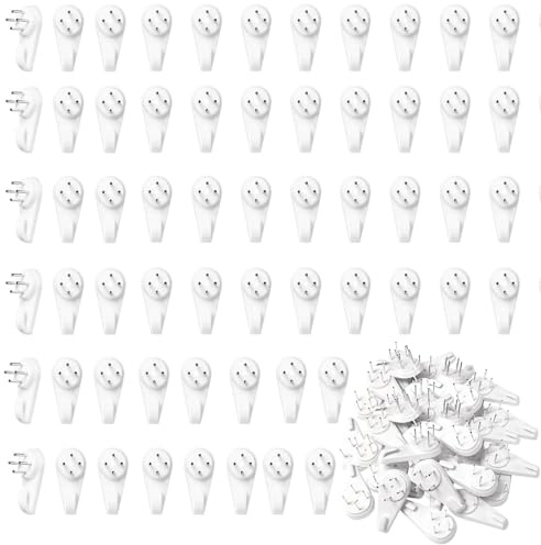 60pcs Non Trace Picture Hooks for Hard Walls,5cm Wall Hanging Hooks,Photo Hooks,Small Hard Wall Picture Hooks,Picture Hangers,Picture Hanging Hook,Plastic Picture Hooks for plasterboard Walls no Nails