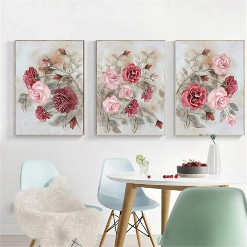 champracer 3er Vintage Poster Set, Rosa Pfingstrose Rose Wandbilder, Poster & Kunstdrucke, Leinwand Poster, Bilder Wohnzimmer Deko Schlafzimmer, Ohne Rahmen (40 * 50 cm)