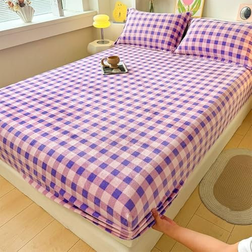 Spannleintuch 90x200 für Boxspringbett, Gittermuster Milch Samt Bettwaren Spannbettlaken Rosa Lila, für Boxspringbetten