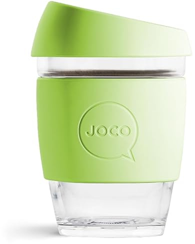 JOCO 12oz Travel Friendly Eco-innovative Borosilicate Reusable Classic Glass Coffee Cups, Microwave Safe Travel Coffee Cup, 100% Plastic Free Thermal Shock Resistant Glass Mug (Green Haze)