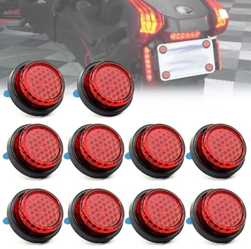10Pcs Red Round Motorcycle Reflectors 25mm Self Adhesive Circular Mini License Plate Stick-on Safety Reflector Rear Number Plate Reflectors for Motorcycle Bicycle Trailers