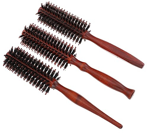 LOLIPPYY 3 Stück Runde Haarbürste Mit Wildschweinborsten Holzgriff Für Männer Und Frauen Zum Föhnen Locken Und Glätten Bei Nassem Trockenem Haar