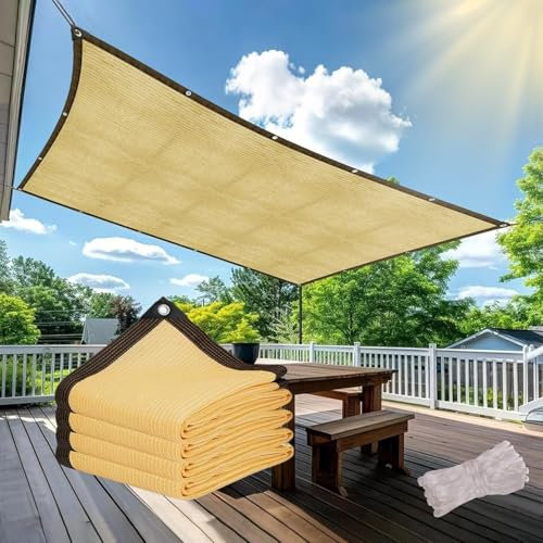 Beige Telo Ombreggiante Esterno 1x2 3x3 4x6m 5x5m 6x8m Teli Per Gazebo, Voile D'ombrage Rectangulaire, Telo Copertura Pergolato(5x8 M)