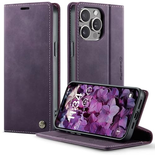 WenBaby CaseMe Handyhülle für iPhone 14 Pro Max Hülle Premium Nubukleder PU Lederhülle Klapphülle【RFID Schutz】 Kartenfach Standfunktion Schutzhülle Flip Case Wallet Tasche Cover,Lila