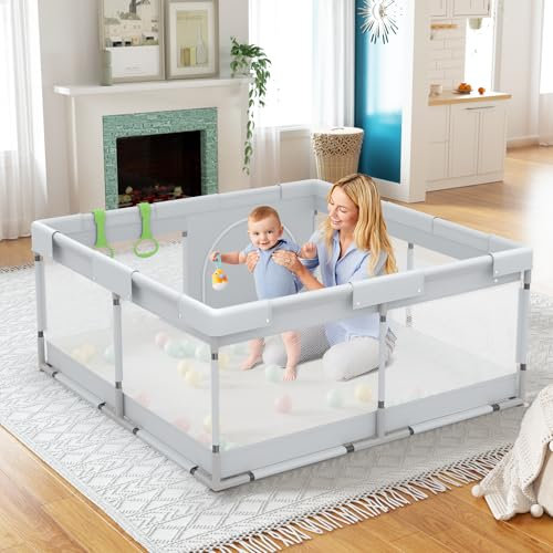 Fodoss Laufstall Baby, 120×120cm Laufgitter, Laufgitter Baby für Wohnungen, Kleiner Laufstall mit 4 Saugnäpfen,Innen&Außen