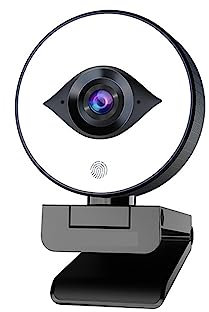 Webcam FHD 60FPS 1080P Webcam Live Streaming With Ring Light, USB Web Camera Autofocus 2 Stereo DSP For Conferencing