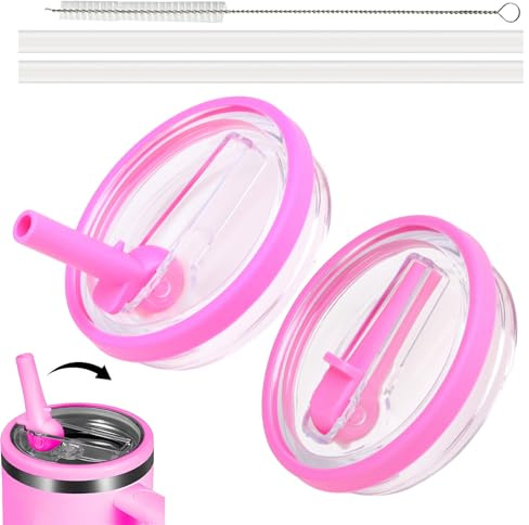 Tapa de Repuesto para Stanley Cup, 2 Piezas Tapa a Prueba de Fugas Anti Goteo Flip Straw para Stanley Cup 40 Oz Tapas Reutilizable Taza con 2 Pajitas y 1 Cepillo (Rosa)