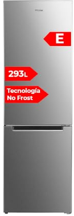 WONDER Frigorífico Combi Inox, 2 Puertas WC185603ENFX, Capacidad 293 Litros, No Frost, Multi Air Flow, Bajo Nivel Sonoro, Puerta Reversible, Clasificación Energética E