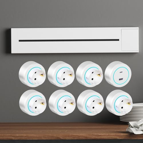 Regleta De Pared, 8000W Carril De Alimentación, Regleta De Enchufes, Con Adaptadores De CA De 3-8 Salidas Y Puerto De Carga USB-A/C, Para Cocinas Y Salas De Estar Modernas(White,100cm)