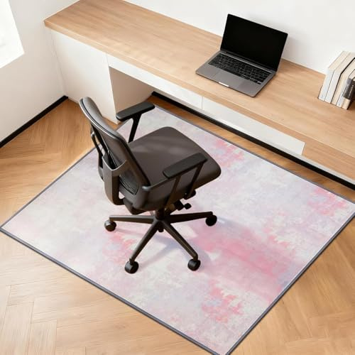 Bodenschutzmatte Bürostuhl 120x90cm Waschbar Klebefreier | Modern Teppich Bürostuhl Geeignet, rutschfest Schreibtischstuhl Unterlage für Harten Boden, Laminat und Fliesen Rosa