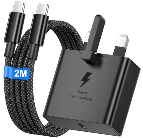 25W for Samsung Fast Charger Plug and 2M Cable for Samsung Galaxy S26/ S26 Ultra/S25/S25+/S25 Ultra/S24/S24 Ultra/S23/S22/A55/A54/A15/A14, Type C Super Fast Charger with USB C Cable Fast Charge Lead