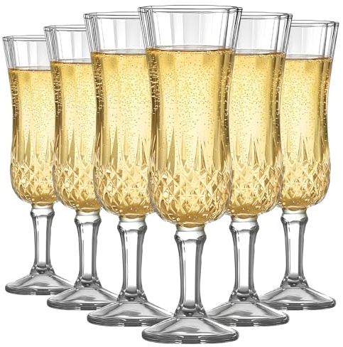 CZCMYAU Set di 6 bicchieri da champagne da 155 ml/5,2 oz vintage bicchieri da champagne riutilizzabili trasparenti per matrimoni, feste in giardino, compleanni, Natale, picnic