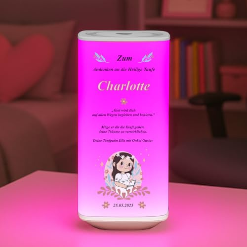Maverton personalisierte Touch Nachttischlampe, Tischlampe kabellos | LED dimmbar Nachtlicht mit Fernbedienung, Geschenk zur Erstkommunion für Mädchen & Jungen, personalisierte Geschenke Kinder