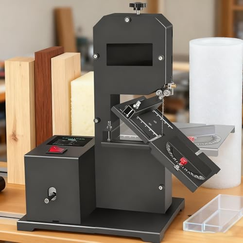 800W Sega a Nastro da banco Professionale,capacità di Taglio 70 mm,Gola 90 mm,Tagli curvi e Dritti,Taglia Legno,0-45° Tavolo inclinabile,per Lucidatura Rettifica Taglio Levigatura