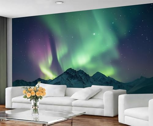 YXQAIED Nordlichter Tapete für Wohnzimmer - Bergwandbilder für Schlafzimmer, Landschaft Fototapete & Wohnkultur, keine selbstklebenden Aufkleber 260 x 175 cm