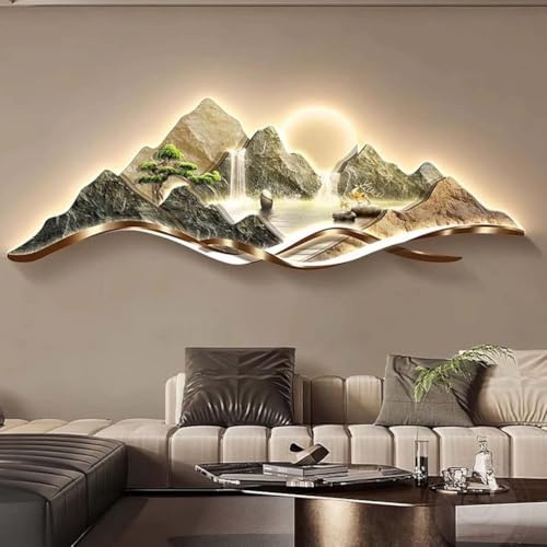 LED 3D Landschaft Wandkunst Dekor mit Licht Fließendes Wasser, Wandskulpturen-Kunst, for Eingangsbereich Zuhause, Wohnzimmer, Arbeitszimmer, Schlafzimmer-Dekor,002,60 * 180
