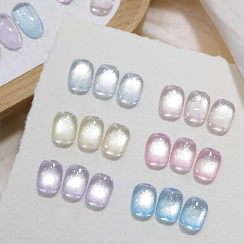BORN PRETTY Cat Magnetic Eye Gel Nail Polish 6 Colors Spring Jelly Glass Effect Gel Polish with Magnet, Soak Off U V LED Nail Art Varnish Kit for Women