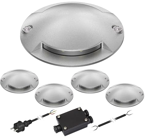 ledscom.de LED Bodenleuchte RUNDA für außen, IP67, 2-flammig, aluminium, rund, 70mm Ø, warmweiß, 5-er Set